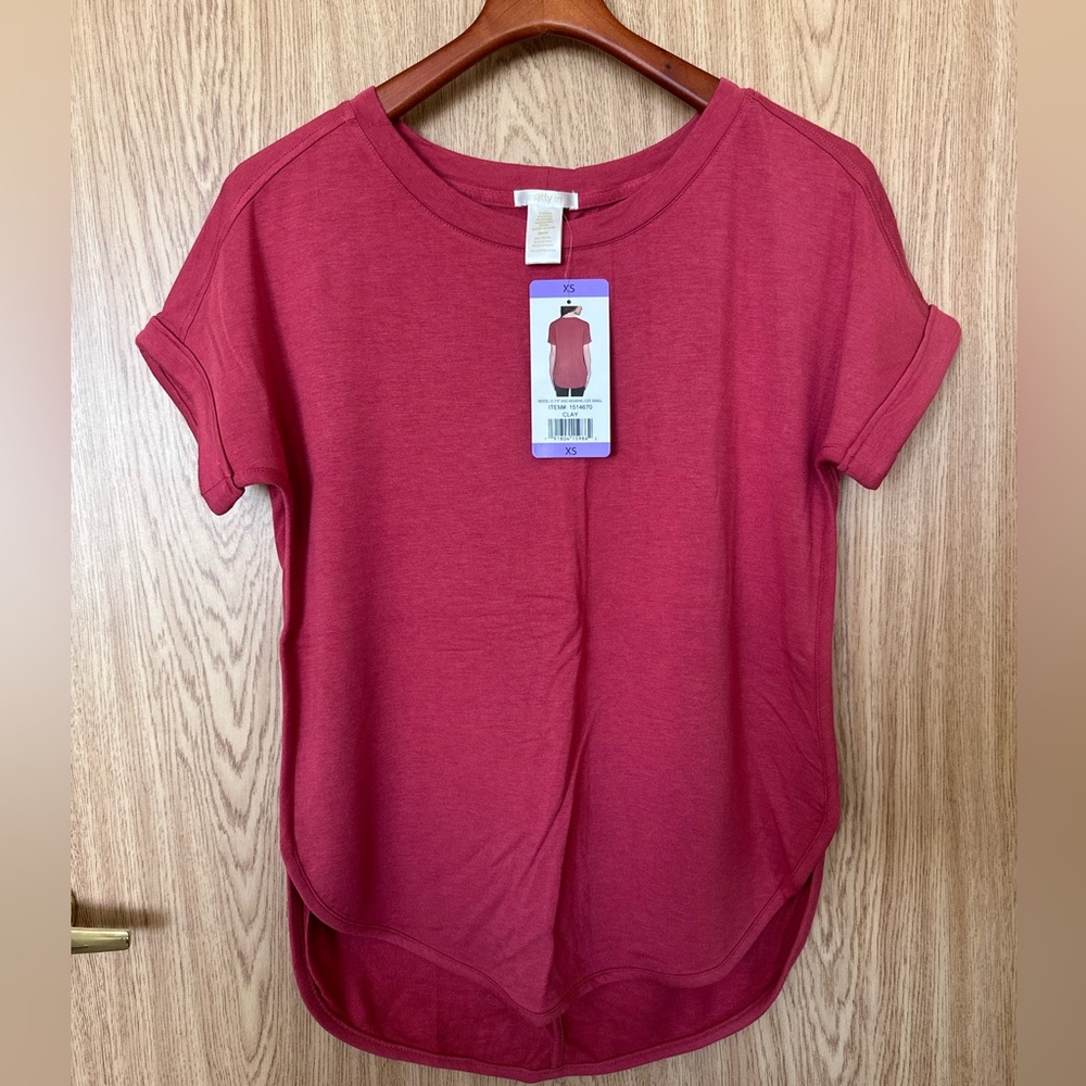 Matty M French Terry Red Stretch Rolled Cuff Loose Shirt Women’s XS